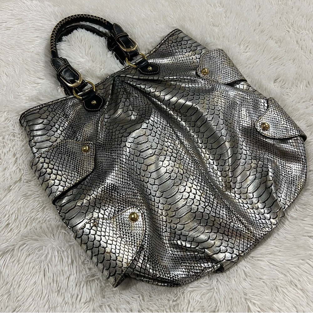 Roxx New York Snakeskin Printed Vegan Leather Shoulder Bag Purse